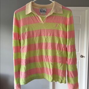 Lilly Pulitzer Pink and Green Cashmere Top stylish rugby style